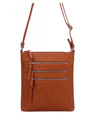 Crossbody Purse Bag Triple Zipper WU093 TAN